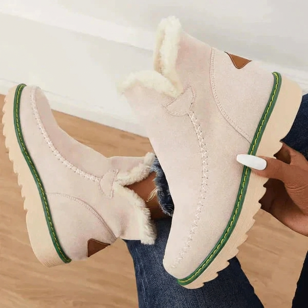 Platform Slip-On Fleece-Lined Ankle Boots for Women – Cozy Stylish Comfort