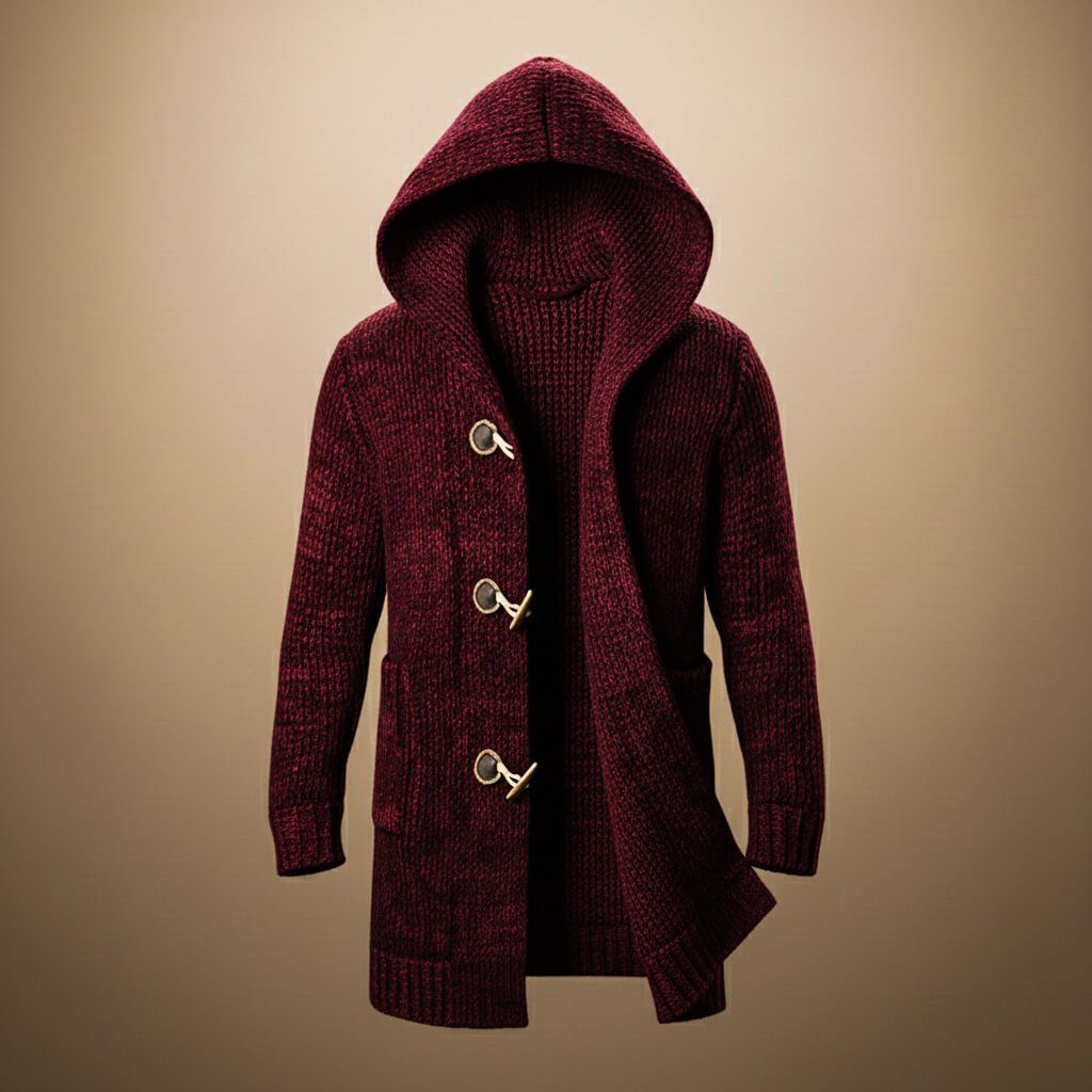 Aaron Mens Wool Blend Hooded Cardigan in Crimson Red