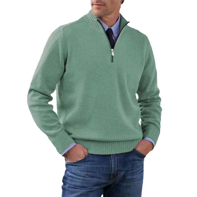Lucien Mens Half-Zip Knit Sweater, Classic Fit in Green