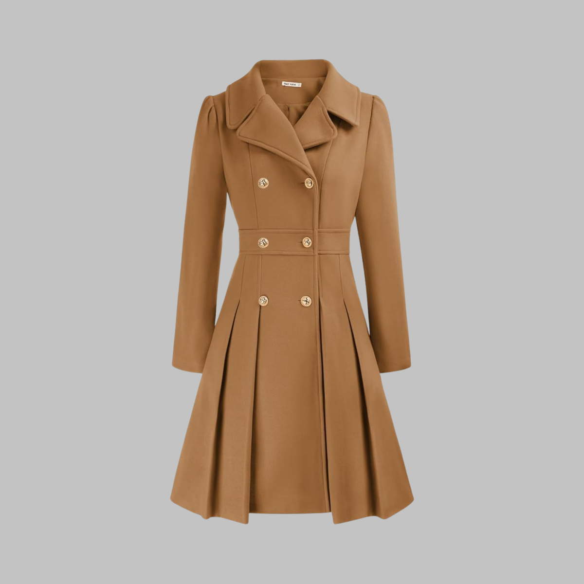 Dami Womens Double Button Coat with Long Sleeves in Camel