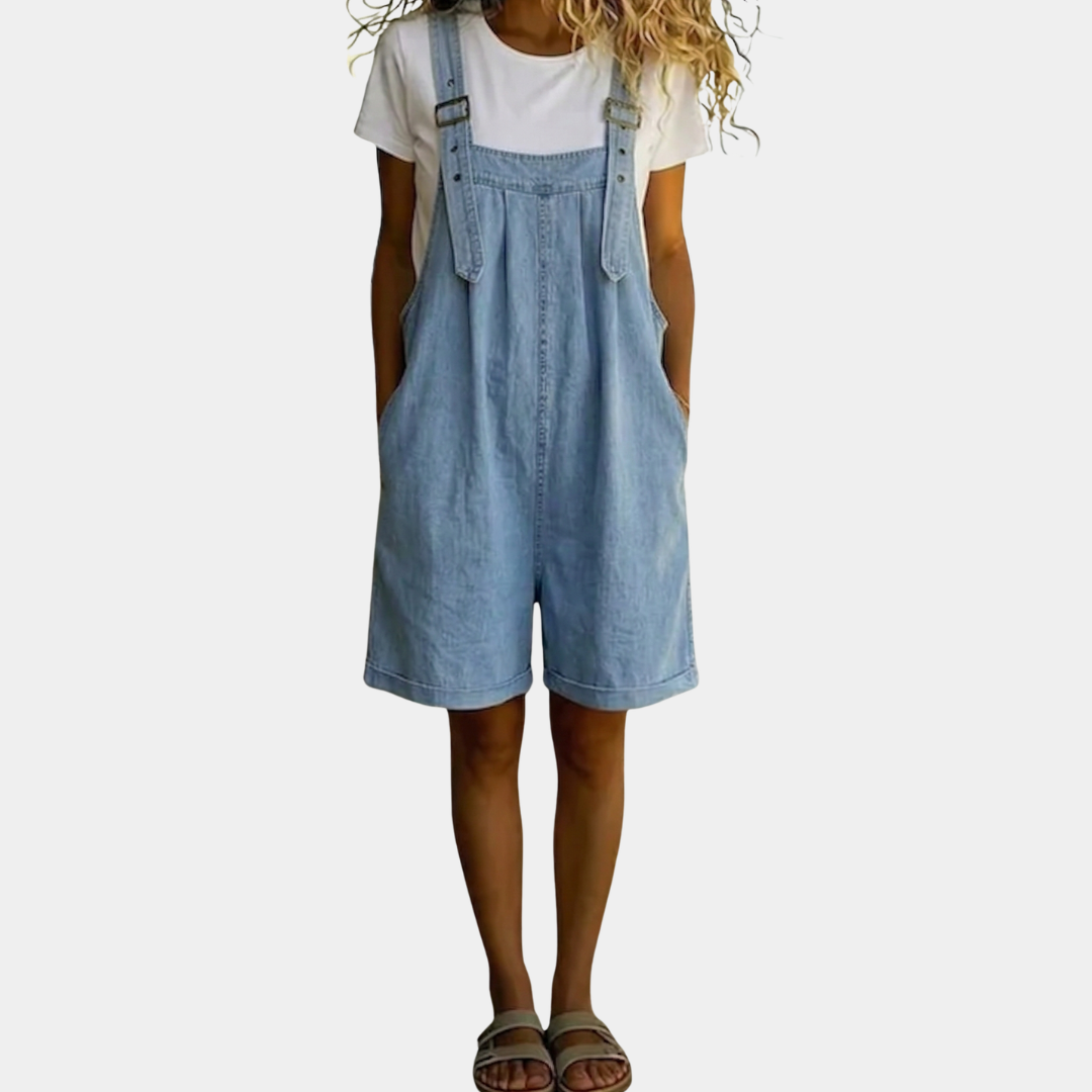 Heidi™ | Vintage Washed Soft Denim Short Overall Light Blue