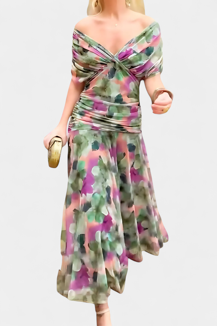 Florendra™ | Long Floral Dress V-Neck