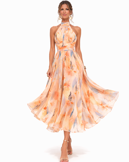 Yumi™ | Dress with American neckline and watercolor print