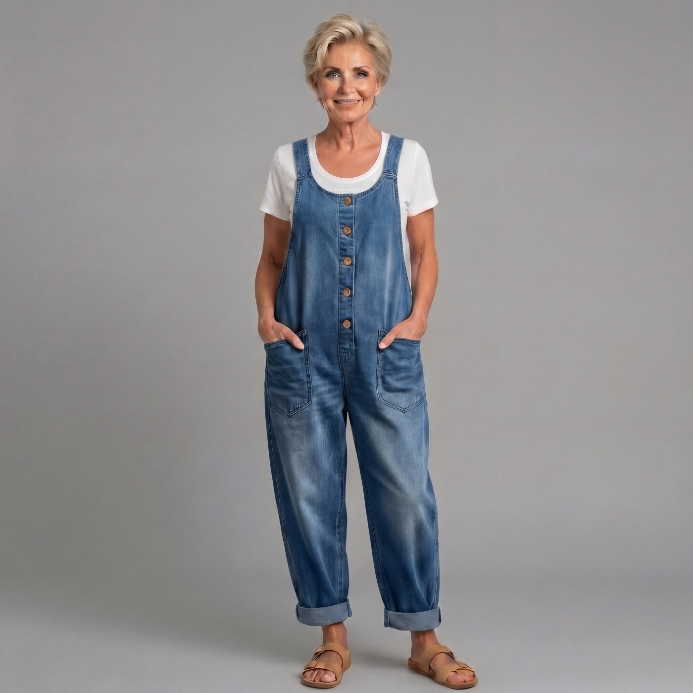Solene™ | Vintage Washed Cotton Denim Overalls