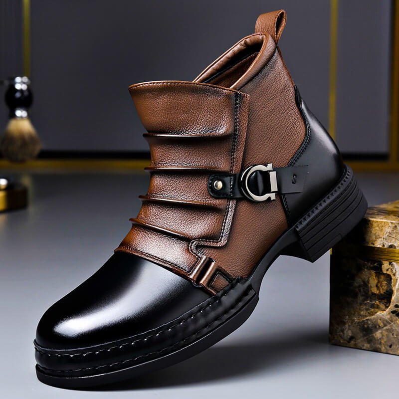 Willson Mens Italian Leather Boots with Metal Hardware in Oak Brown