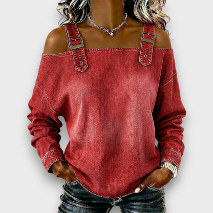 Elama™ – Off-Shoulder Denim Top