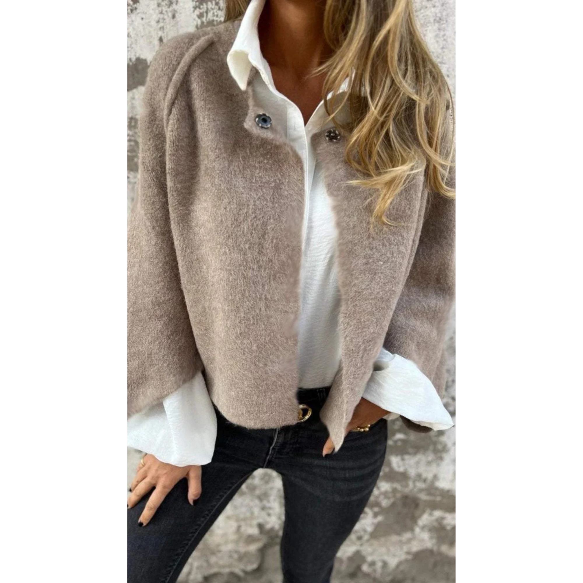 Women's Elegant Round-Neck Coat, Long Sleeve | Timeless Silhouette, Sophisticated Cut | Beige, Black or Red | S–5XL