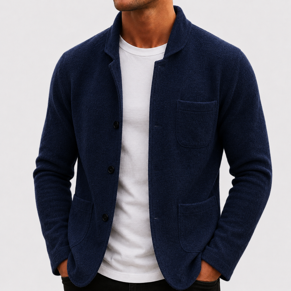 Kiel Mens Slim Fit Knit Cardigan in Blue