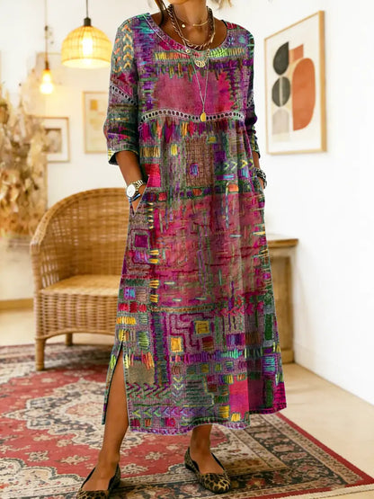 Matilda™ | Denim Dress with Ethnic Patchwork