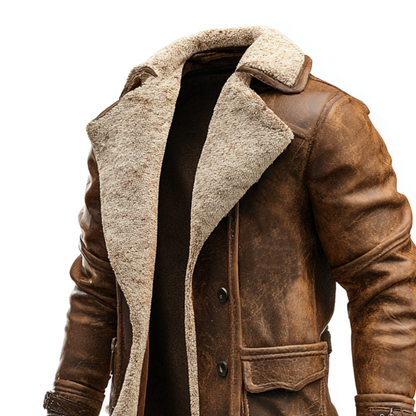 Nathan™ | Vintage Brown Leather Coat with Faux Fur Lining
