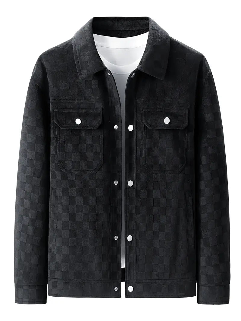 Mavrick Mens Checkered Suede Jacket with Satin Lining