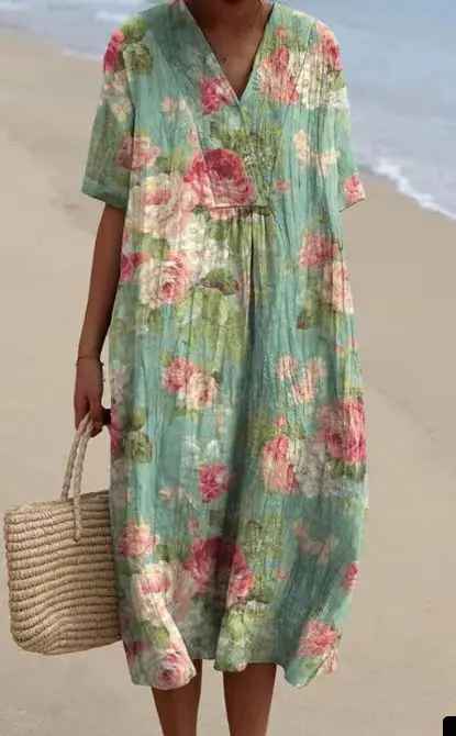 Margaret™ | Vibrant Floral Garden Print Flowy Dress