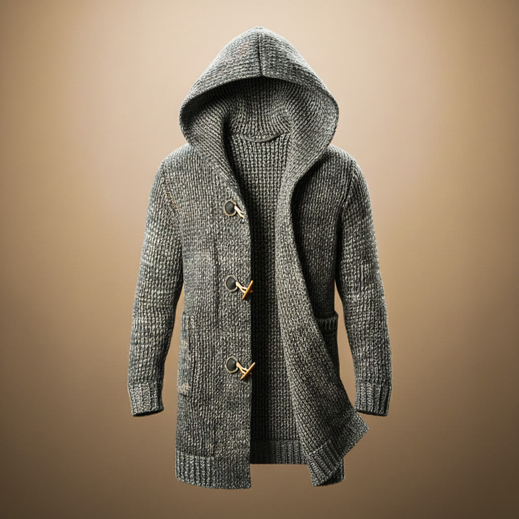 Aaron Mens Wool Blend Hooded Cardigan in Slate Gray