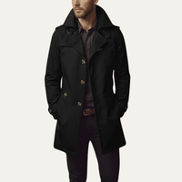 Paul | Mens Double Breasted Pea Coat | Notched Lapels, Cuff Tabs, Slim Fit | Black, Brown, Navy and More M-4XL