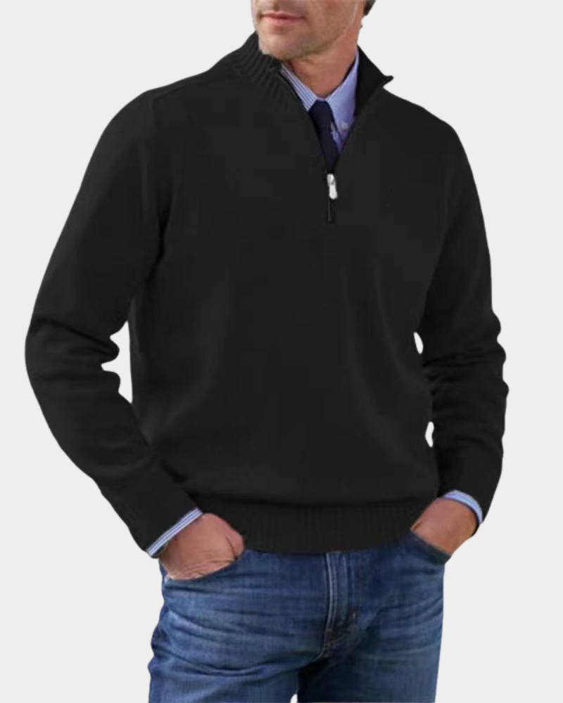 Hezron Mens Zip-Up Sweater, Lightweight Warmth in Black