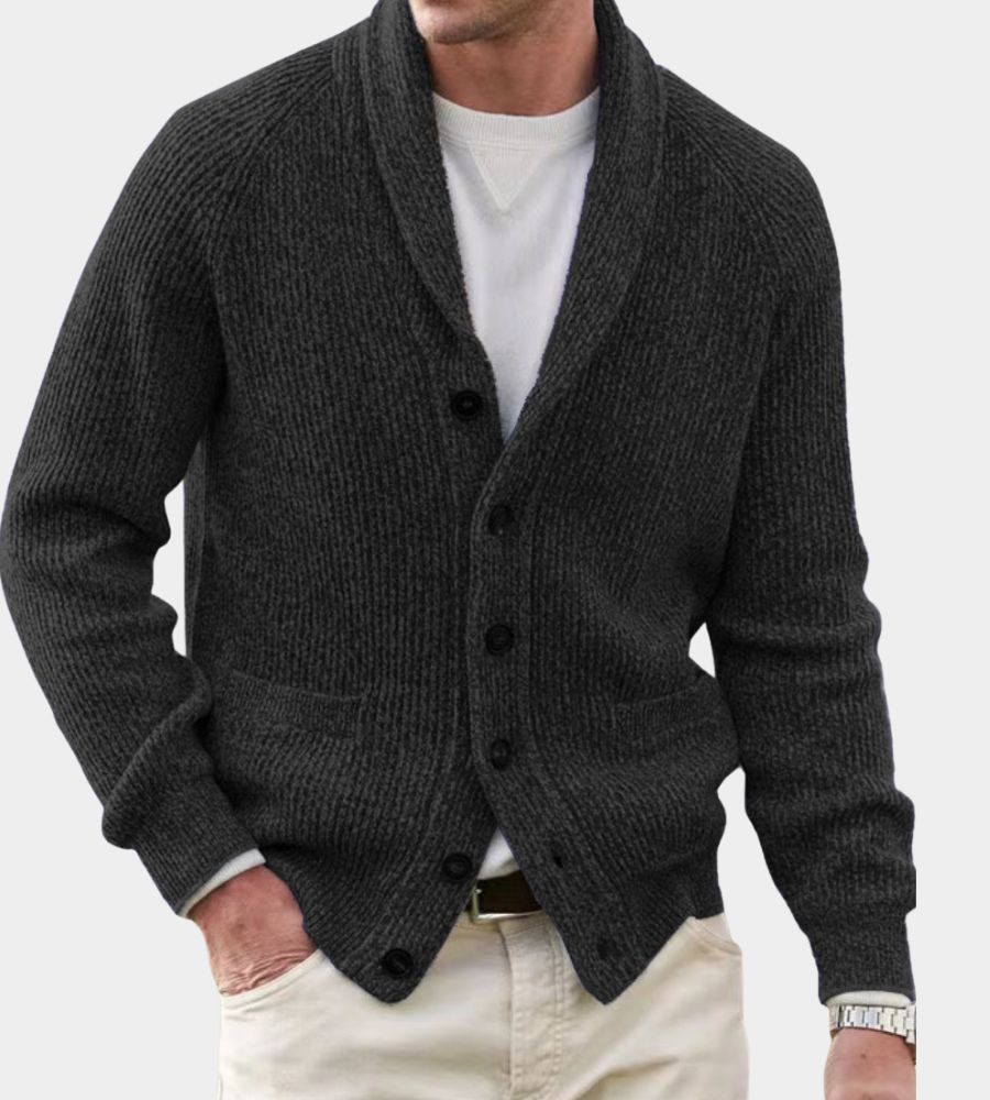 Brian Mens Shawl Collar Cardigan Sweater in Dense Knit in Black