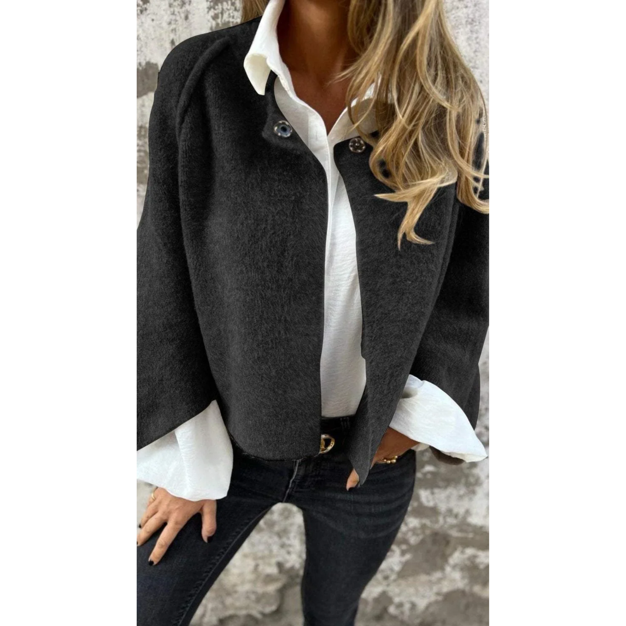 Women's Elegant Round-Neck Coat, Long Sleeve | Timeless Silhouette, Sophisticated Cut | Beige, Black or Red | S–5XL