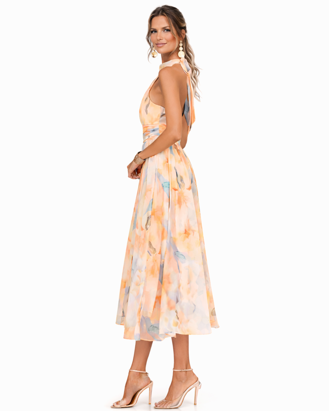Yumi™ | Dress with American neckline and watercolor print