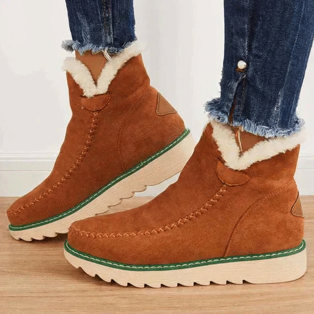 Platform Slip-On Fleece-Lined Ankle Boots for Women – Cozy Stylish Comfort
