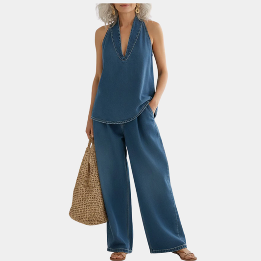 Saylor™ - Vintage Washed Soft Denim-Look Two-Piece Set