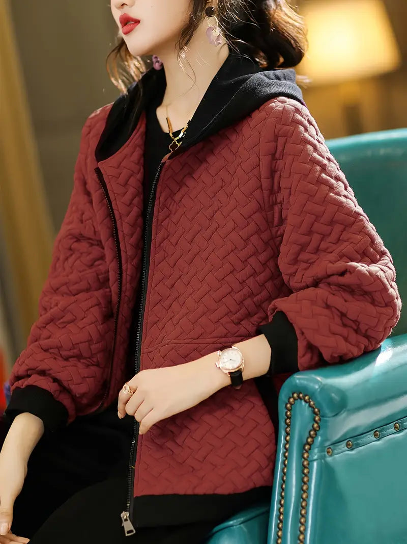 Mirelle Womens Quilted Hooded Jacket, Basketweave Pattern