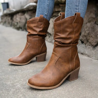 Tracy | Womens Half-High Western Boots with Block Heel | Leather, Cowboy Details | Camel, Gray, Khaki and More EU 36-43