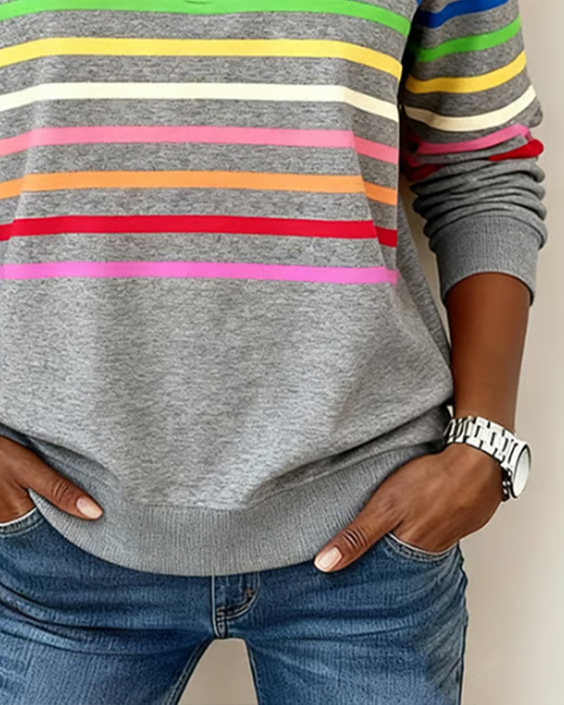 Mia Womens Half Zip Sweatshirt with Stripes
