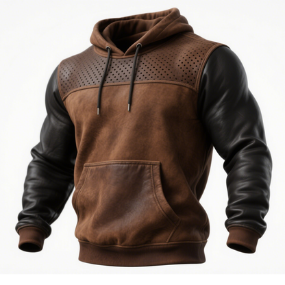 Jacob - Brown Leather Hoodie with Perforated Details