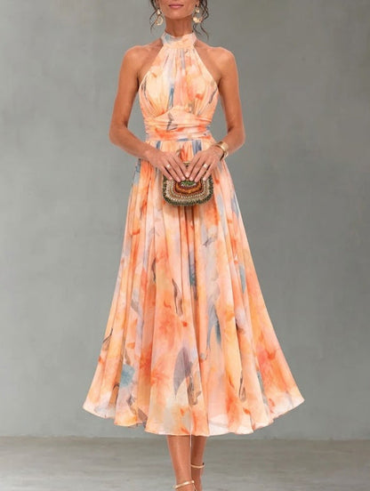 Yumi™ | Dress with American neckline and watercolor print