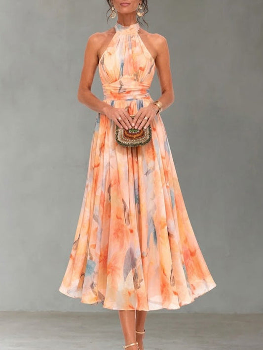 Yumi™ | Dress with American neckline and watercolor print
