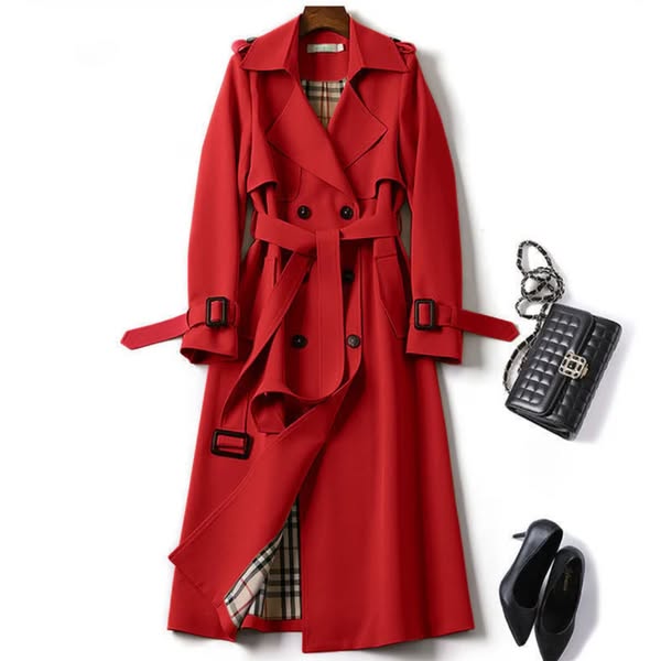 Lauren Womens Waterproof Belted Trench Coat in Red