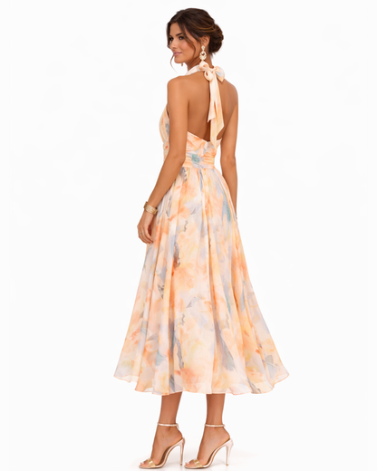 Yumi™ | Dress with American neckline and watercolor print