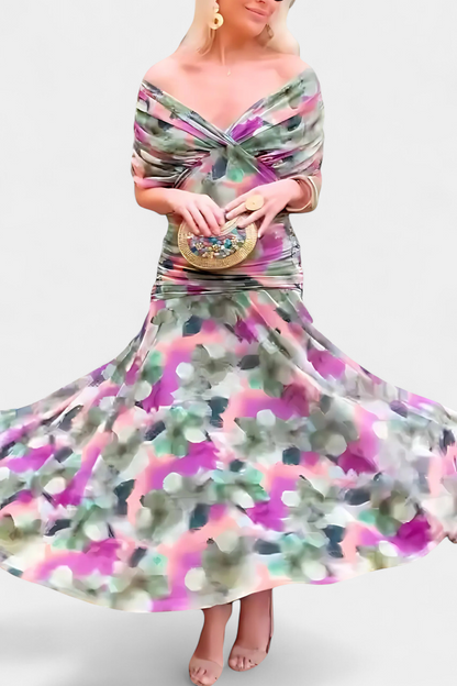 Florendra™ | Long Floral Dress V-Neck