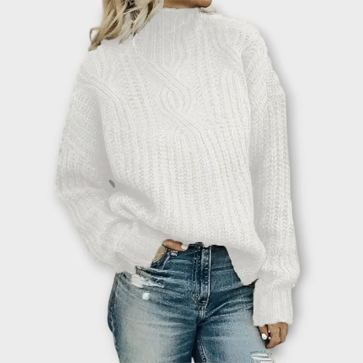 Women's High-Neck Cable-Knit Sweater, Relaxed Fit | Mock-Neck Design, Textured Knit | 5 Colorways | S–3XL