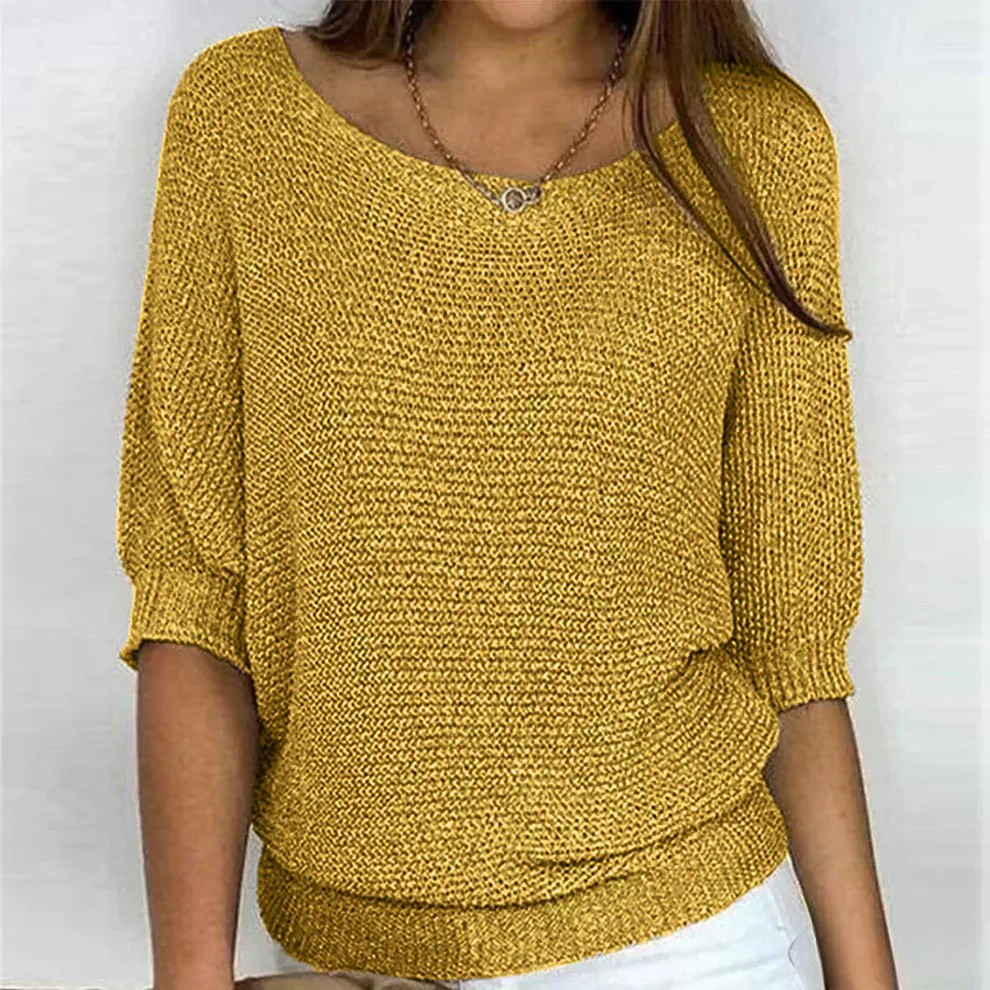 Euna Womens Soft Knit Sweater, Relaxed Comfort in Yellow