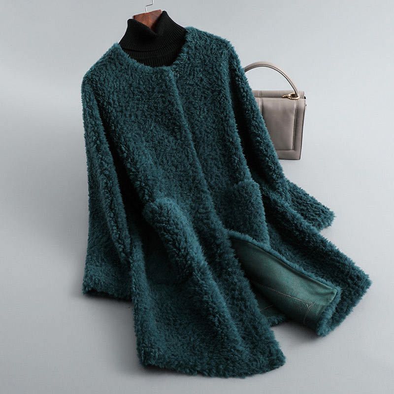 Olivia Womens Shearling Fur Coat in Mint Green
