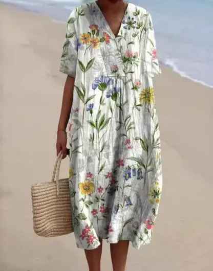 Margaret™ | Vibrant Floral Garden Print Flowy Dress