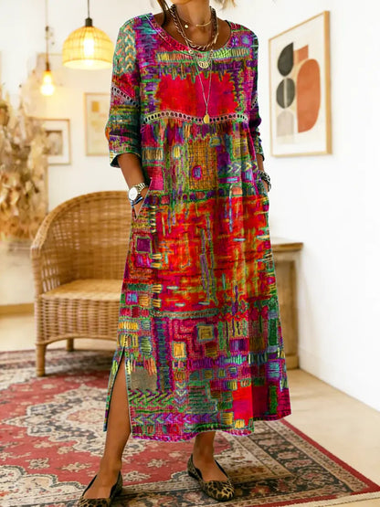 Matilda™ | Denim Dress with Ethnic Patchwork