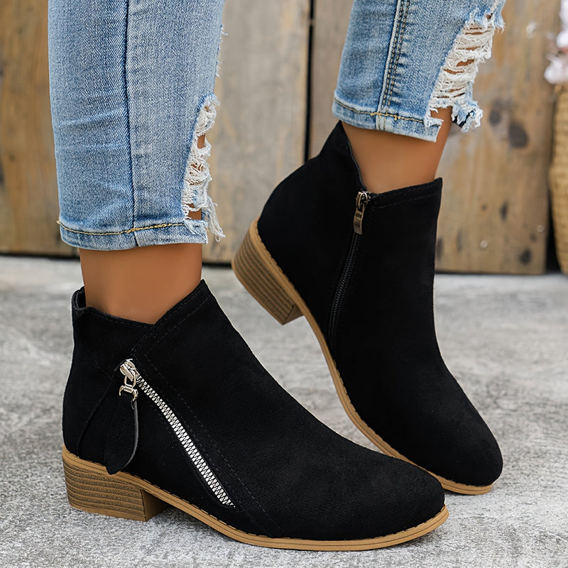 Raya Womens Ankle Boots with Side Zipper in Black