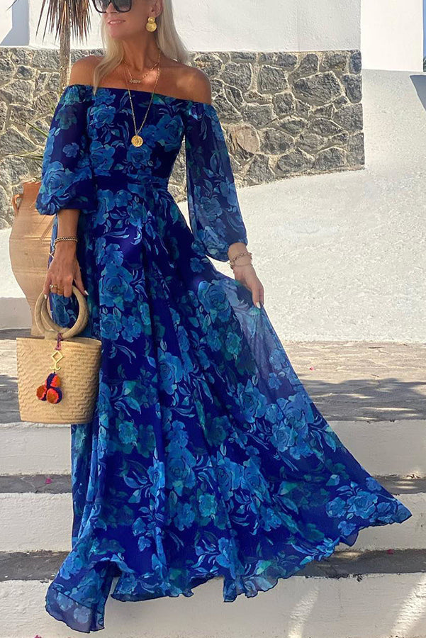 Luna™ | Maxi Dress with Floral Print and Off-the-Shoulder Sleeves