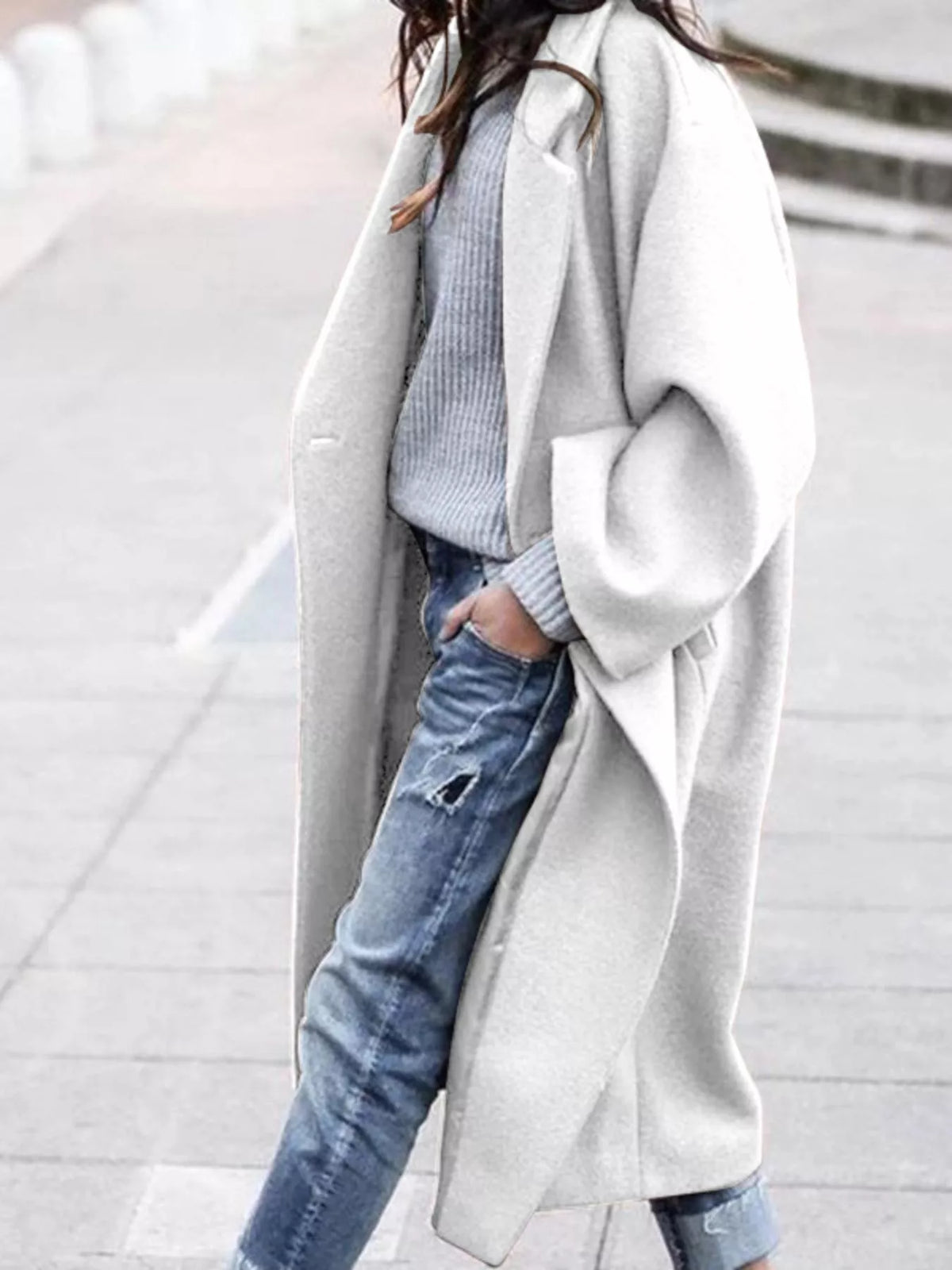 Carly Womens Oversized Long Winter Coat in White