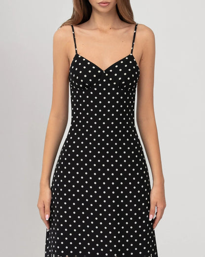 Midnight Muse™ – Polka Maxi Dress (Effortless Cool-Girl Elegance)