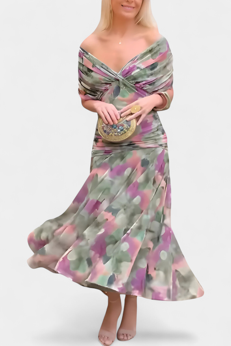Florendra™ | Long Floral Dress V-Neck