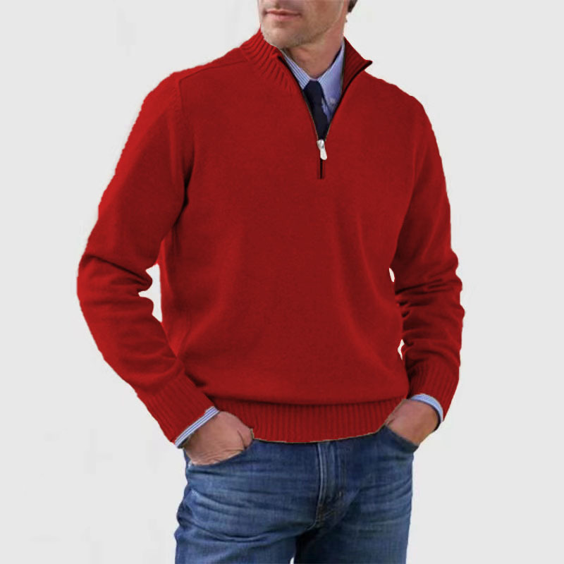 Lucien Mens Half-Zip Knit Sweater, Classic Fit in Red