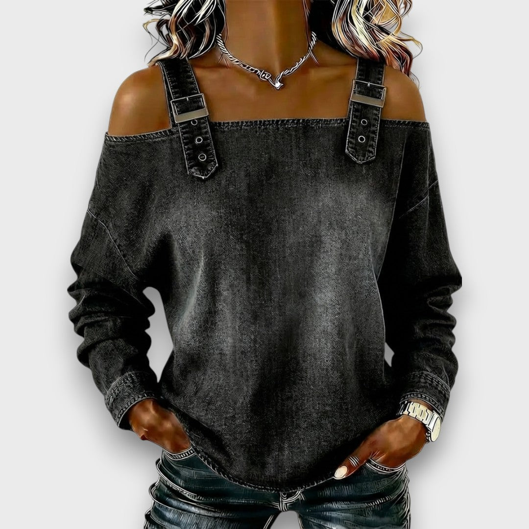 Elama™ – Off-Shoulder Denim Top