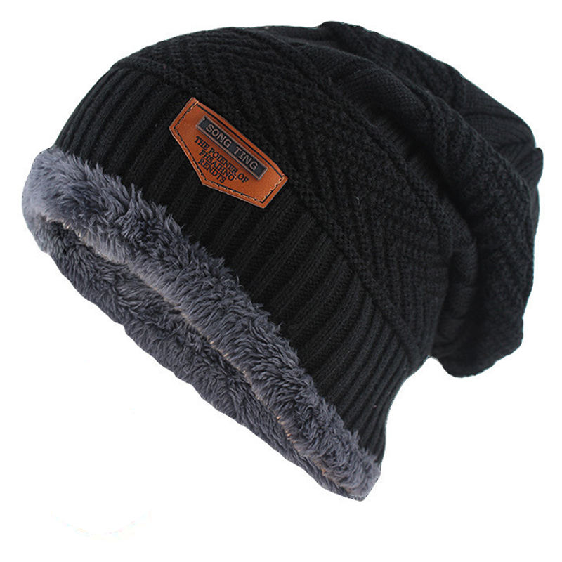 Chazz - Men's Winter Leather Beanie Hat, Knitted, Soft and Fleece-Lined