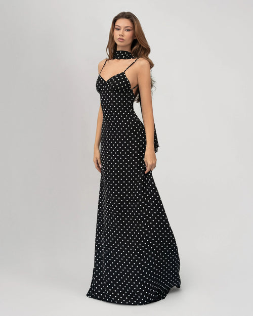 Midnight Muse™ – Polka Maxi Dress (Effortless Cool-Girl Elegance)