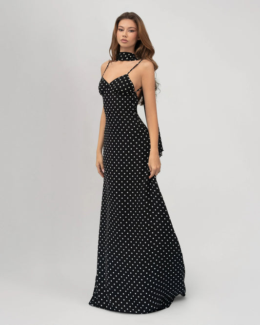 Midnight Muse™ – Polka Maxi Dress (Effortless Cool-Girl Elegance)