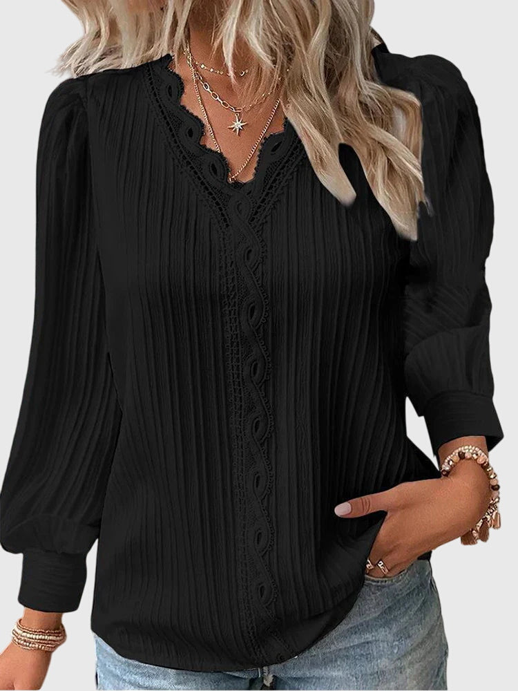 Andrea Womens Pullover Blouse with Tailored Silhouette in Black