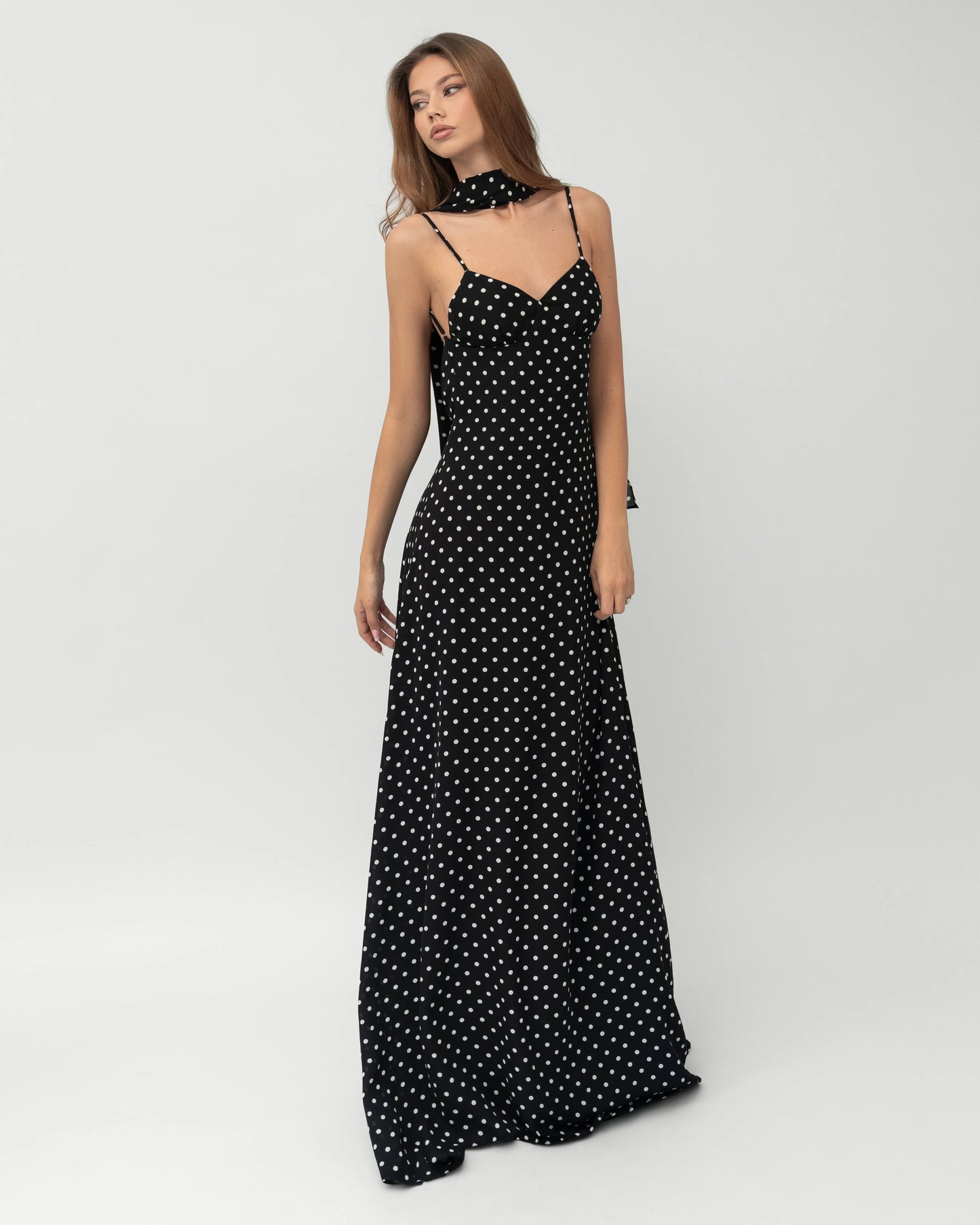 Midnight Muse™ – Polka Maxi Dress (Effortless Cool-Girl Elegance)